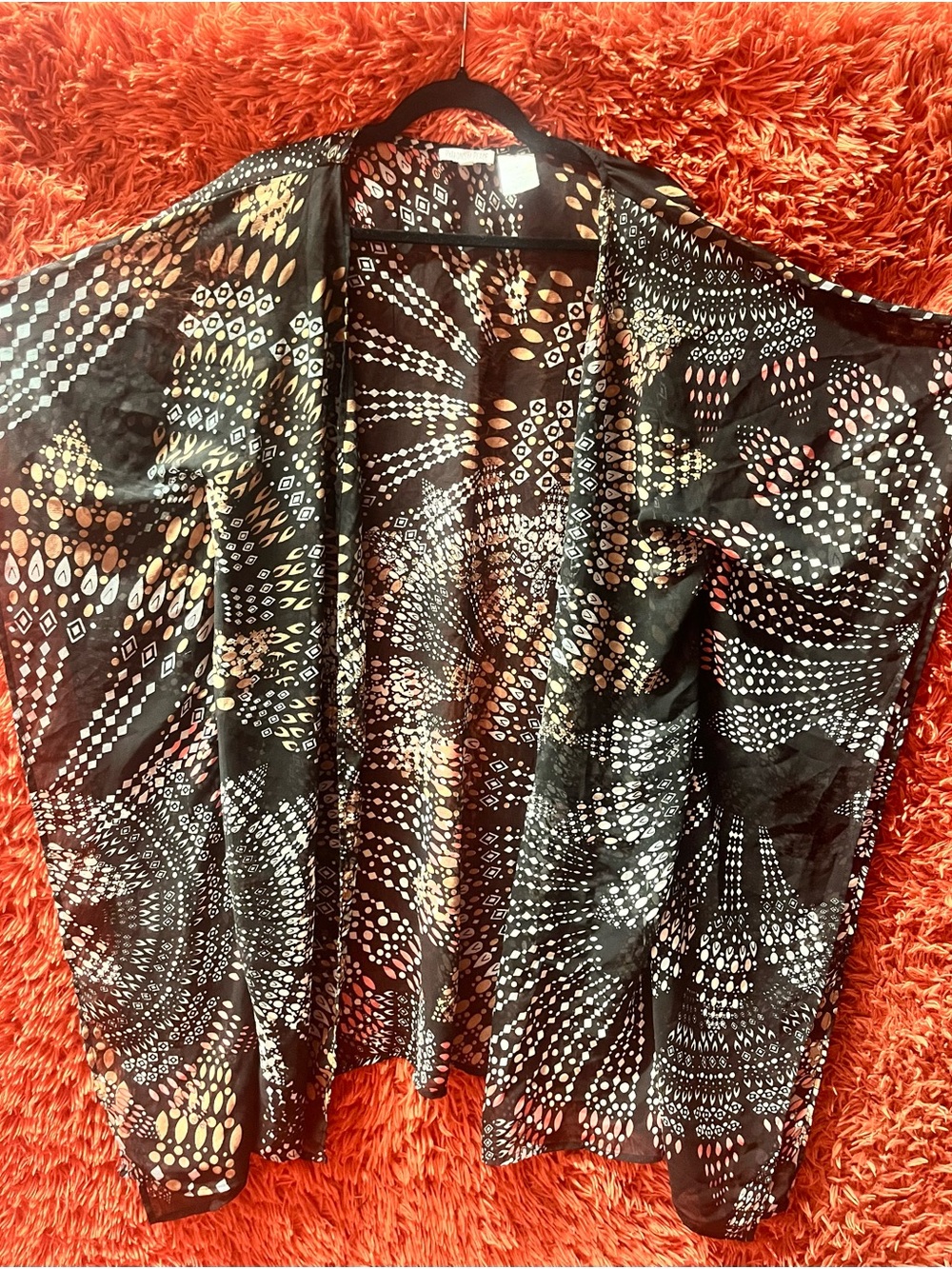 Lightweight Black Patterned Open-Front Women's Kimono Cardigan M/L